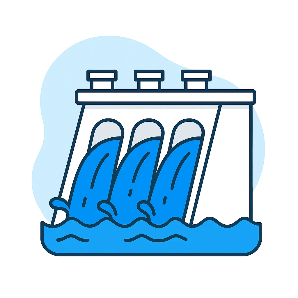 hydroelectric dam with water, blue tones, stylized emoji