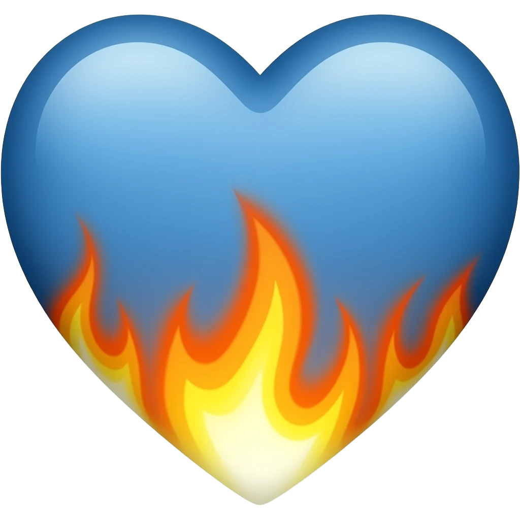 Coeur bleu enflammé les flammes sortant du coeur peu en bas emoji