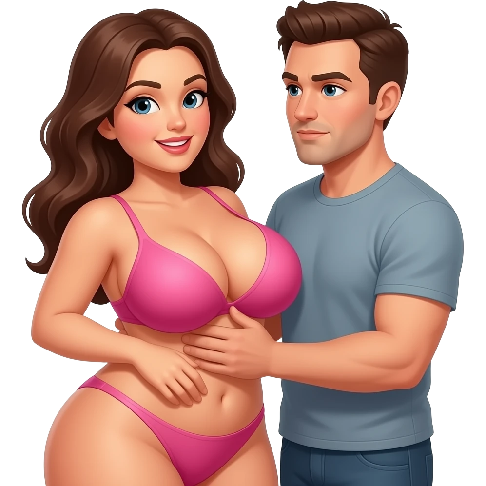 Naked Horny woman with large breasts Getting fucked by a man emoji