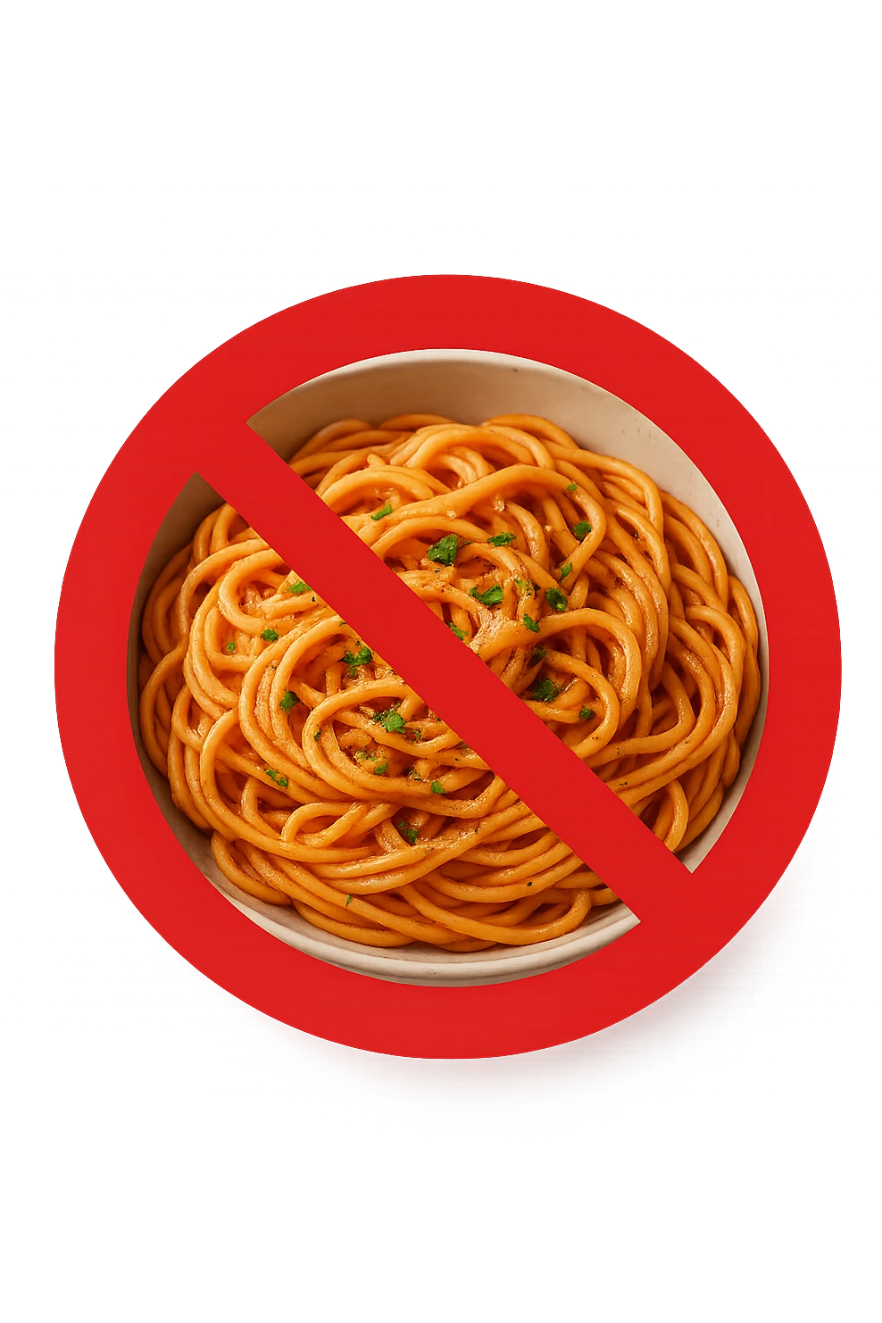 BOWL DI PASTA CON DIVIETO SOPRA,  iperrealistico 4k emoji