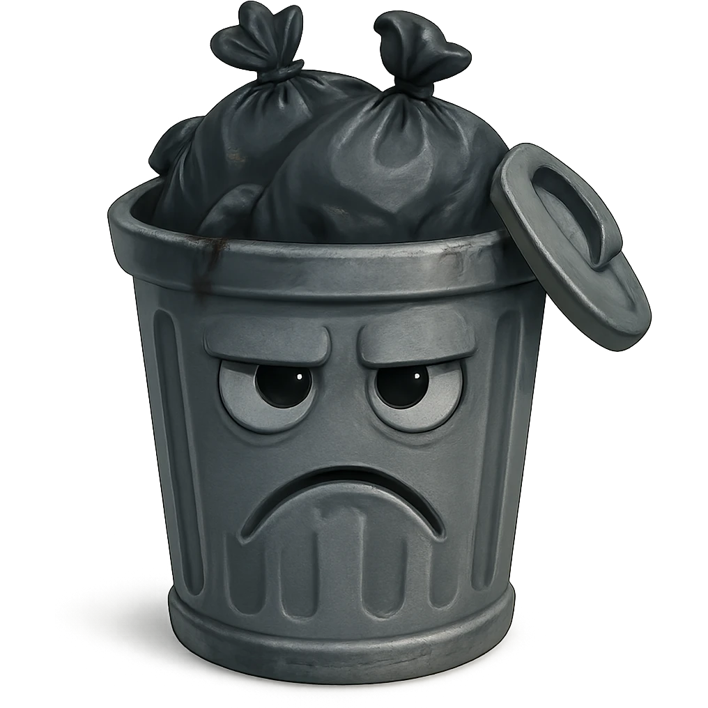 Draw a Pixar-style trash can. The trash can should be visible from the front and top—negative face, eye, and mouth. emoji