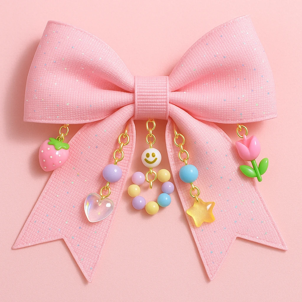 kpop bow with tiny charms and beads, cute and trendy emoji