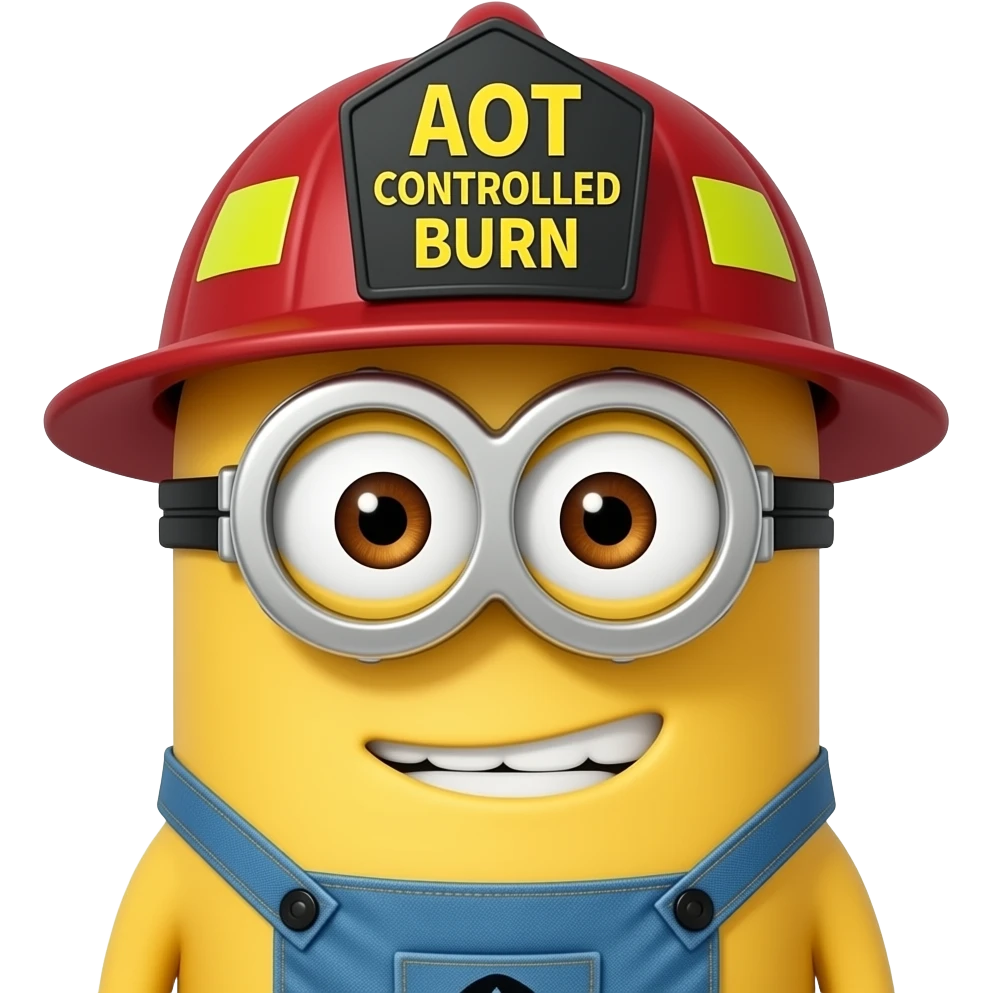 minion dressed as a  firefighter text aOT Controlled Burn on helmet emoji