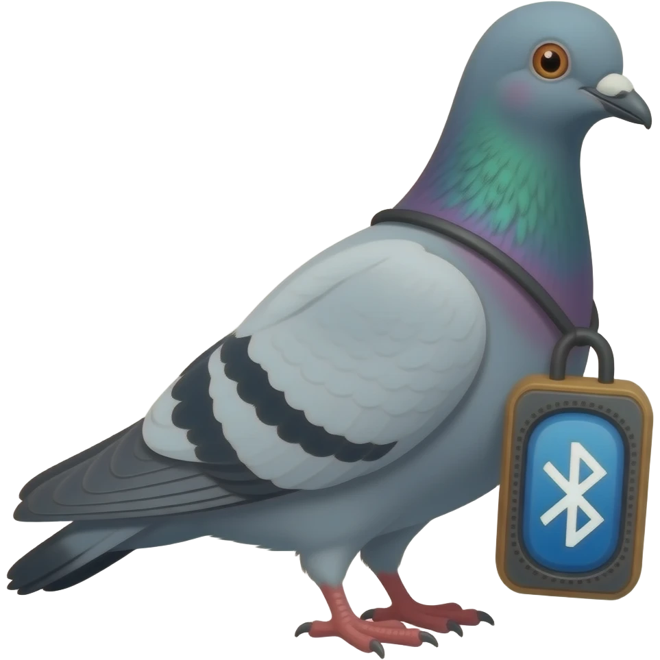 A messenger pigeon carrying a blue tooth speaker emoji