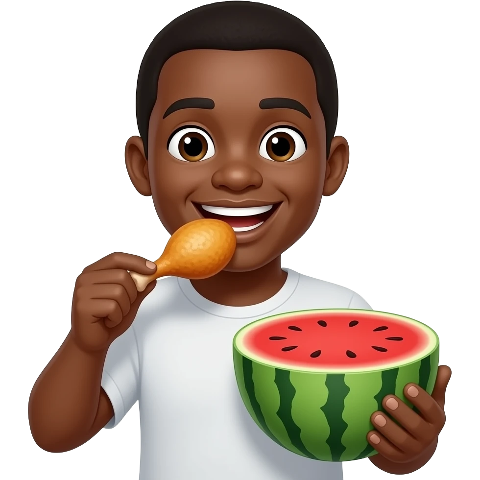 black man enjoying chicken and watermelon emoji
