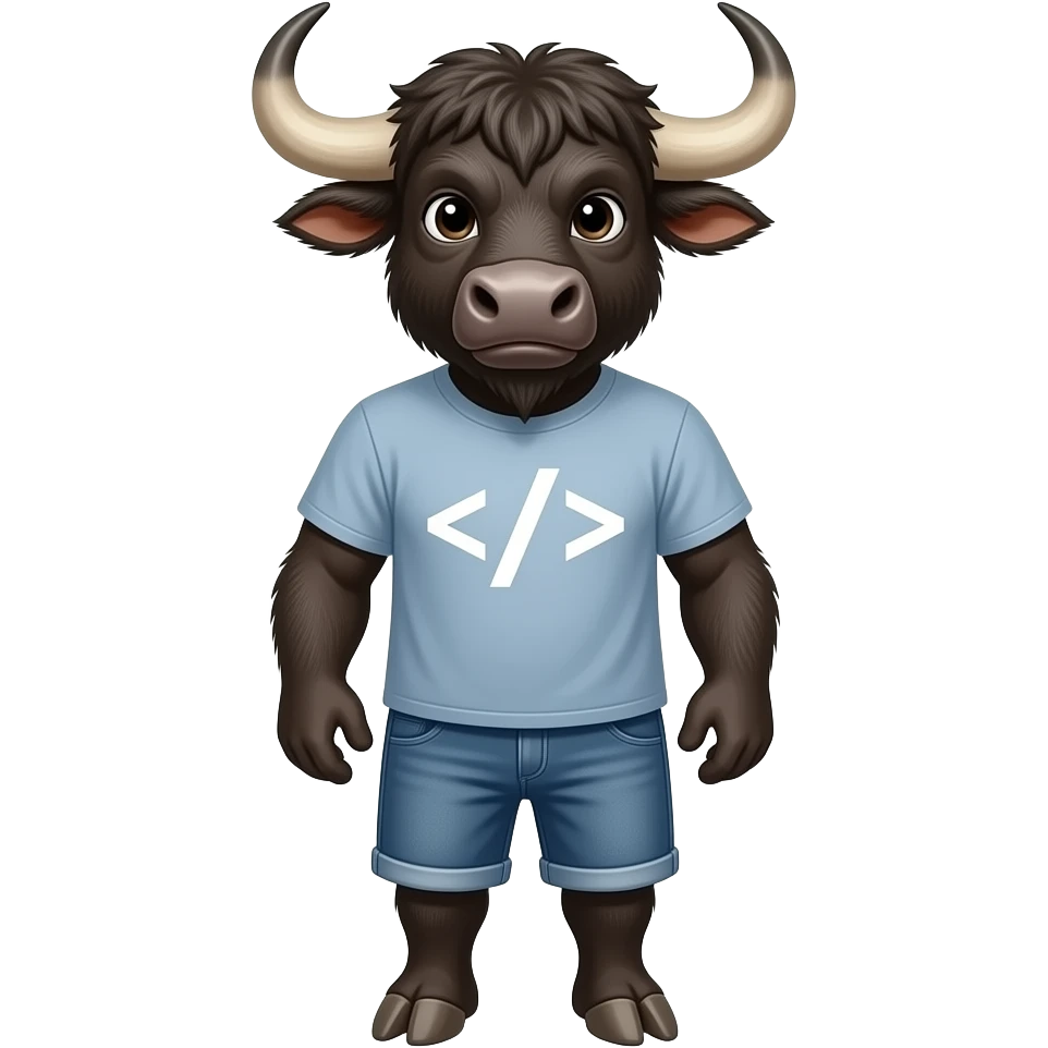 create an emoji of buffalo wearing tshirt with text </> emoji