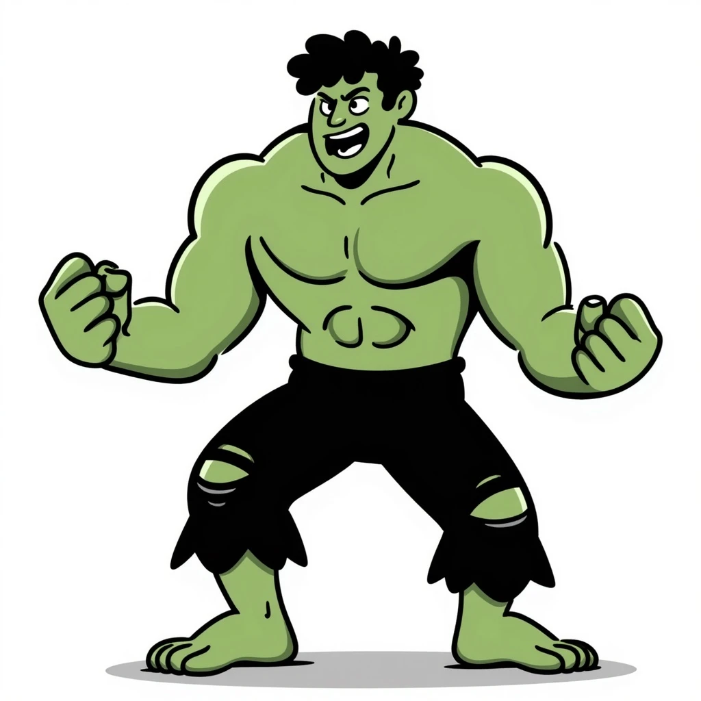 the Hulk, muscular green superhero, dynamic pose, hand-drawn doodle style emoji
