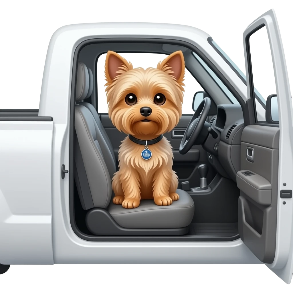 Yorkie dog sitting in a white truck emoji