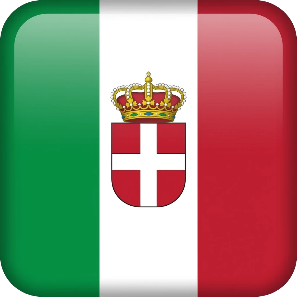 The flag of the Kingdom of Italy (1861–1946) was a vertical tricolor of green, white, and red, with the Savoy coat of arms (a white cross on a red shield) centered on the white stripe. A royal crown often topped the shield for official and military versions. emoji