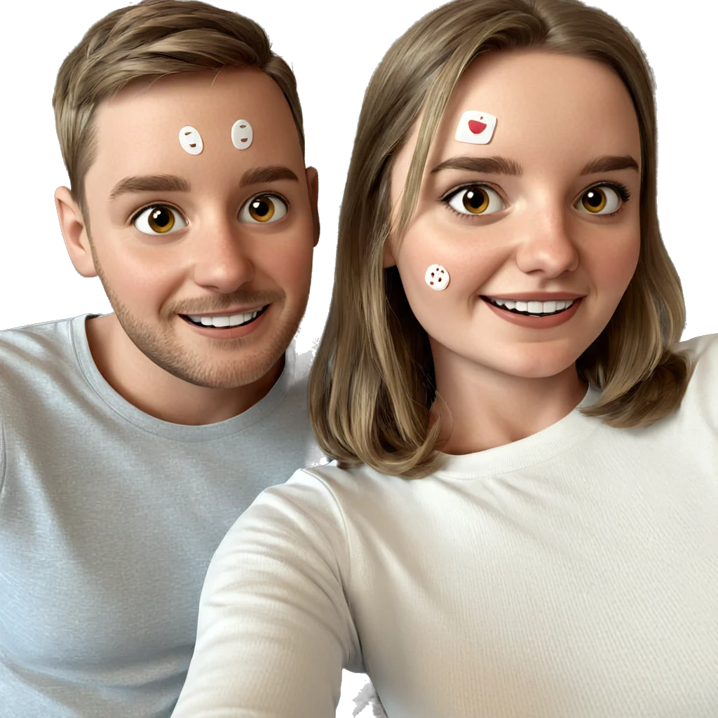 smiling duo with bandaid emoji