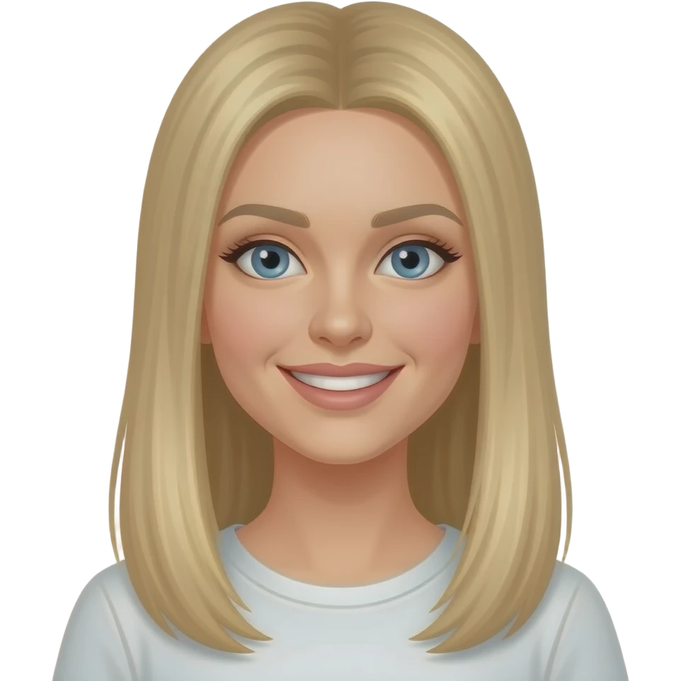 fai un set di emoji come soggetto una bella ragazza russa bionda capelli lisci lunghi e occhi chiari contenta emoji