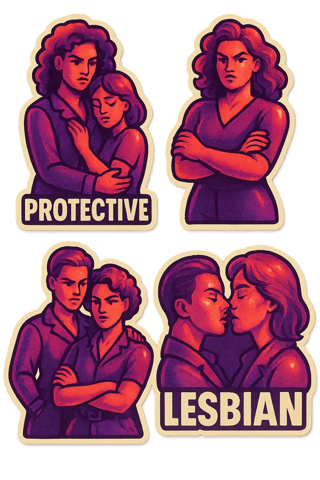 lesbian sticker pack - women who made it for women who love women - bossy dominative style, mood: protective emoji