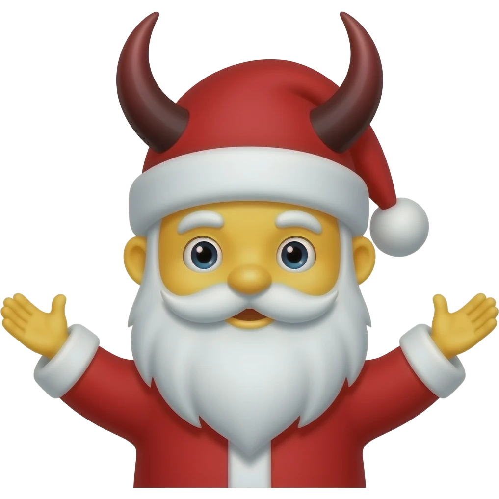 like Santa Claus but with devilshorns throughly the hat with yellow face and open arms like that 🤗and without glasses and overlipbeard emoji