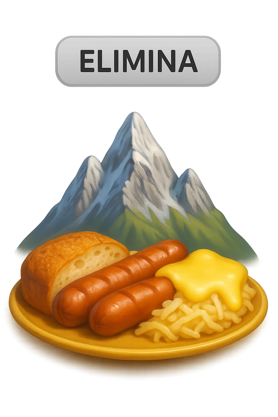 emoji stile iphone di montagna di cibo con tasto "ELIMINA" SOPRA , iperrealistico 4k, isolato su sfondo bianco emoji