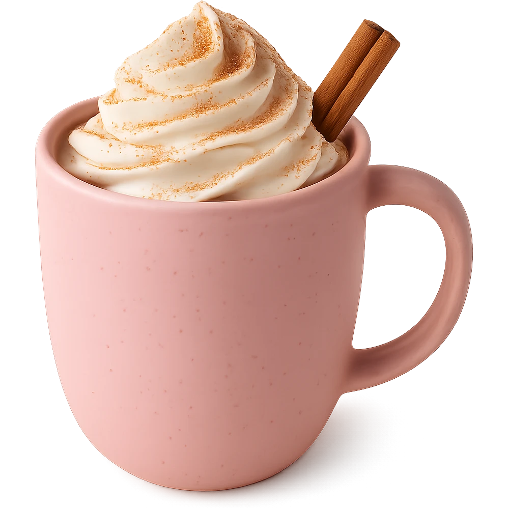 cozy hot chocolate with whipped cream and cinnamon pink, remove background emoji