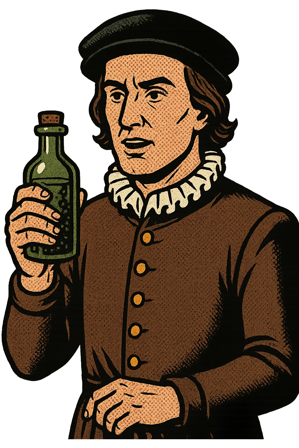 A male doctor from tudor england with his herbal medicine bottle emoji