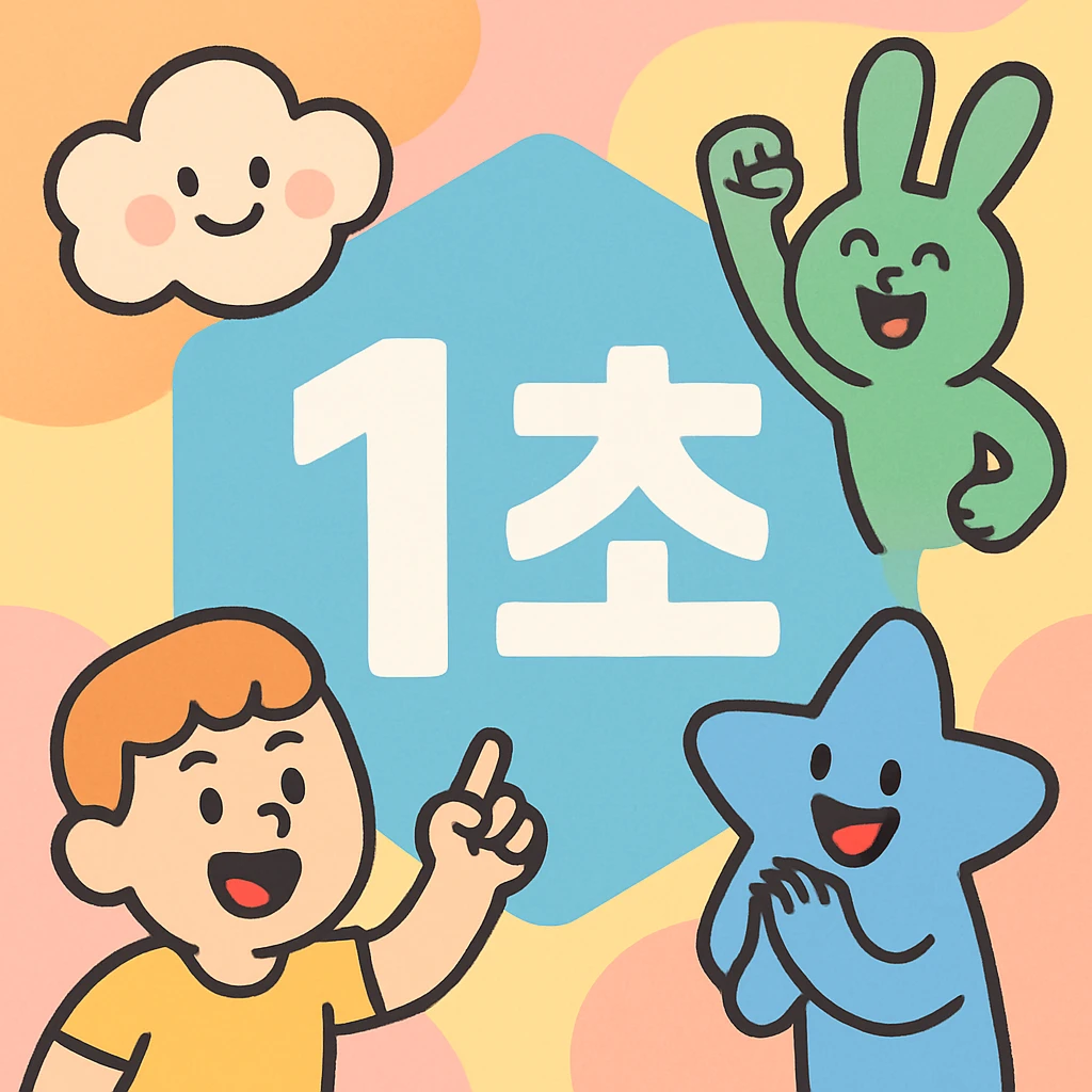 soft sky blue hexagon, '1초' in bold white font at the center, pastel background, gives a sense of encouragement emoji