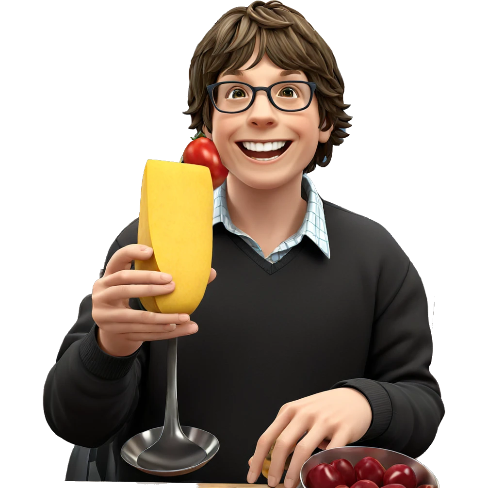 smiling boy with food indoors emoji