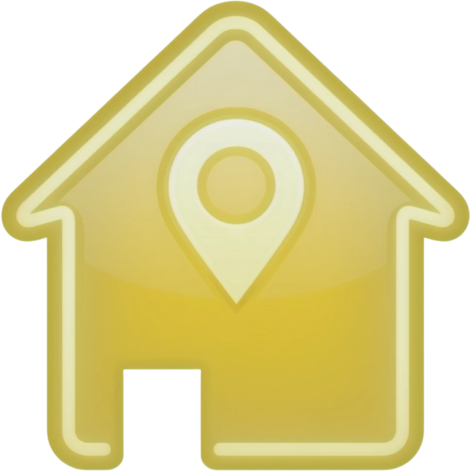 ícone casa e símbolo de localização  yellow vidro neon brilhante emoji