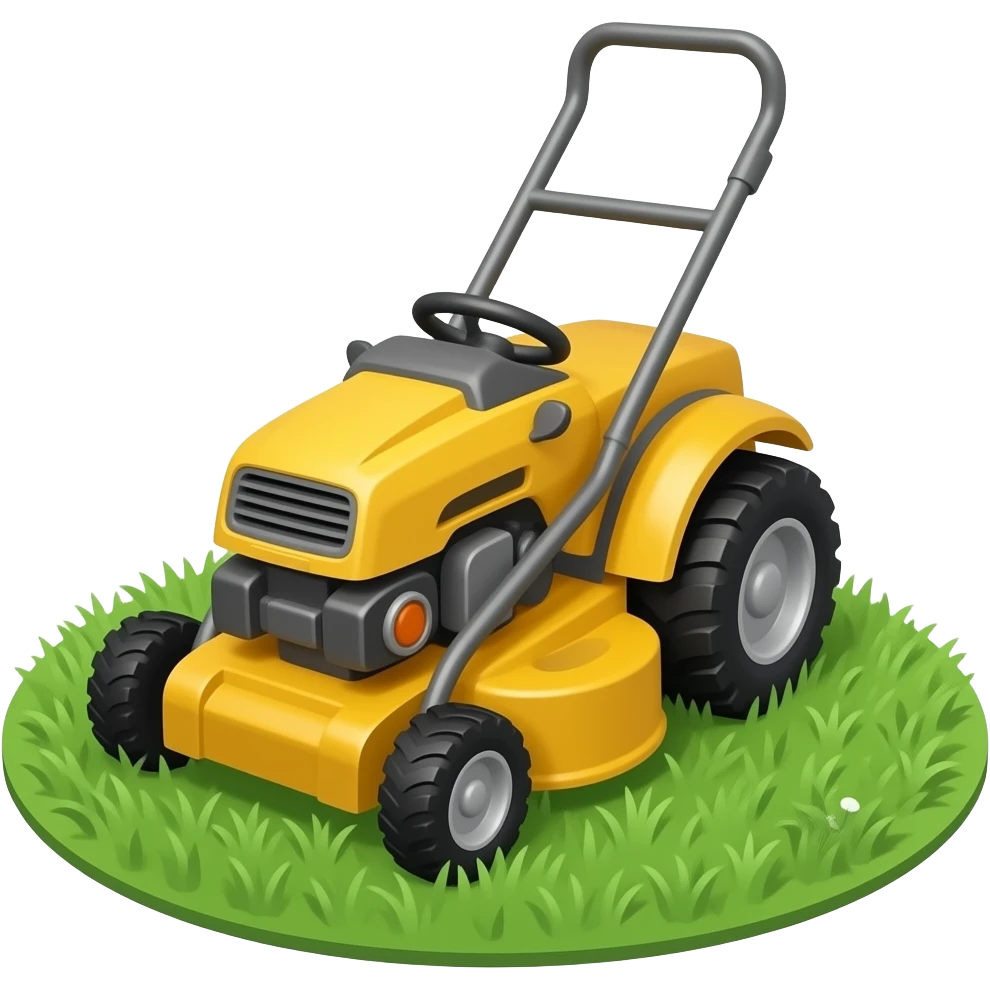 yellow lawnmower on grass emoji