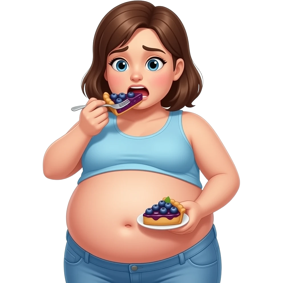 Girl got hugely fat after eating a magical inflation blueberry pie,then her giant stomach groans saying I am so full,some soft tickles for that cute bellybutton. emoji