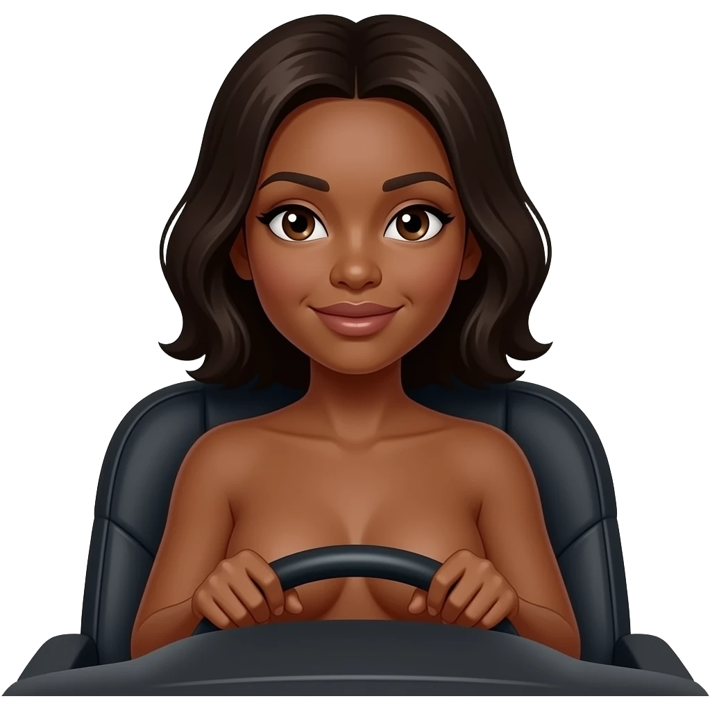 A completly naked black woman in a car emoji