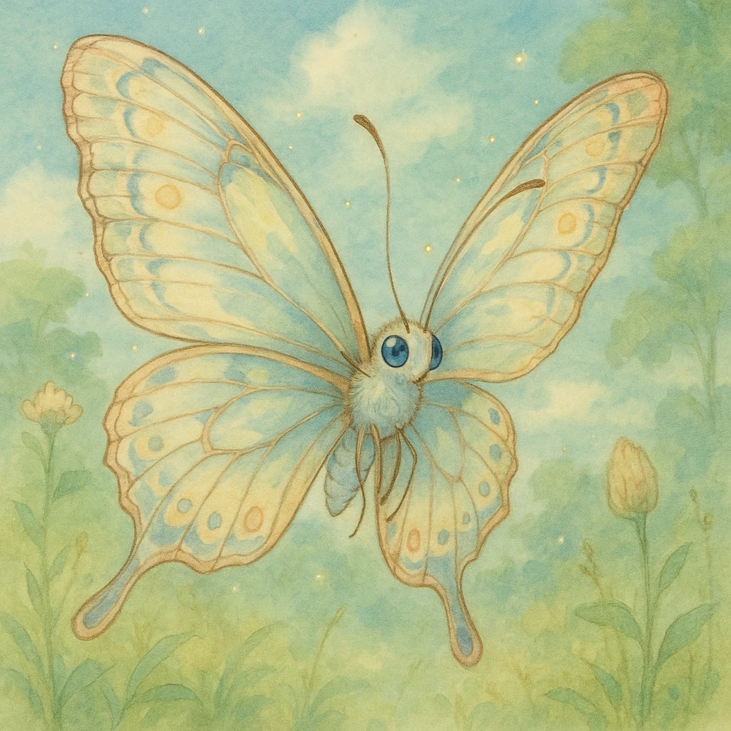 a butterfly in ghibli-inspired style, delicate and magical with soft colors emoji