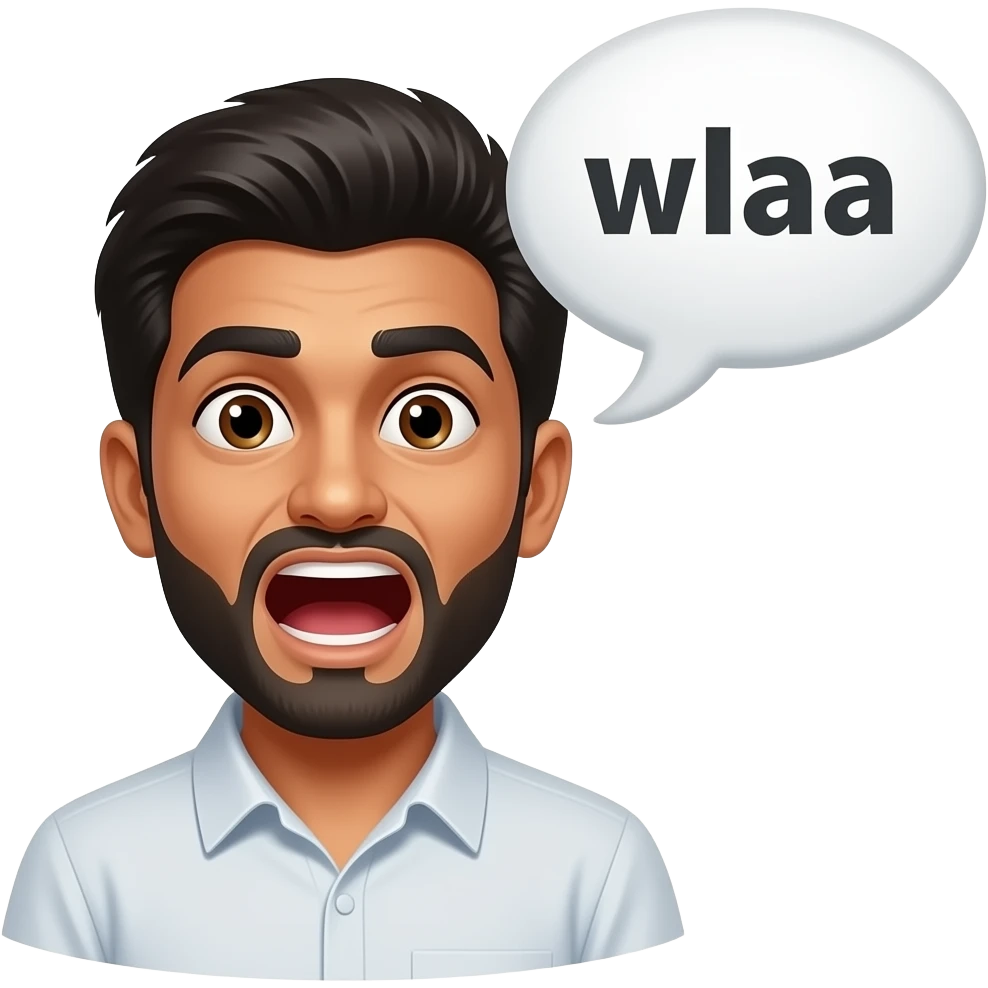 An indian man screaming and a speech bubble saying “wlaa” emoji