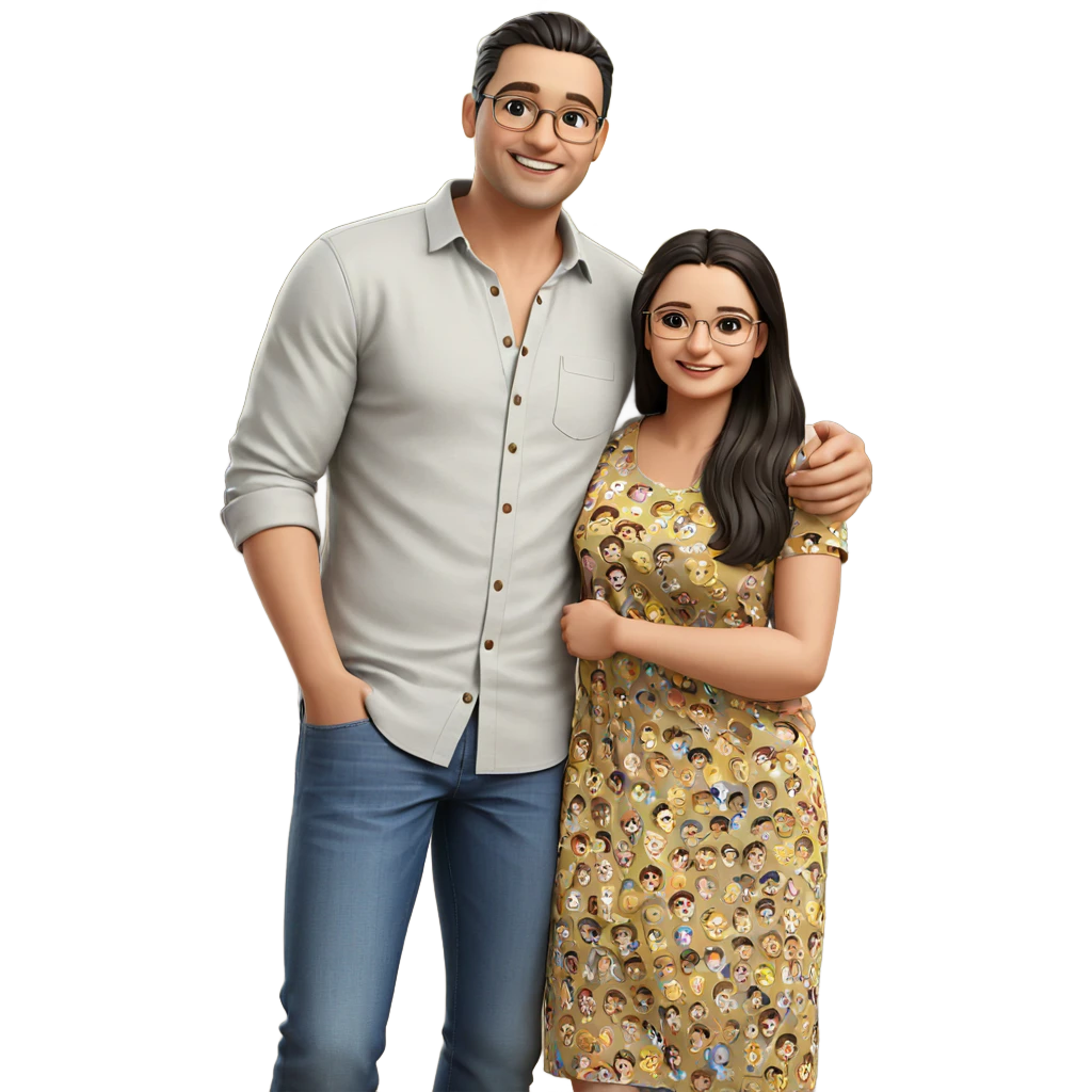 smiling couple in casual wear emoji