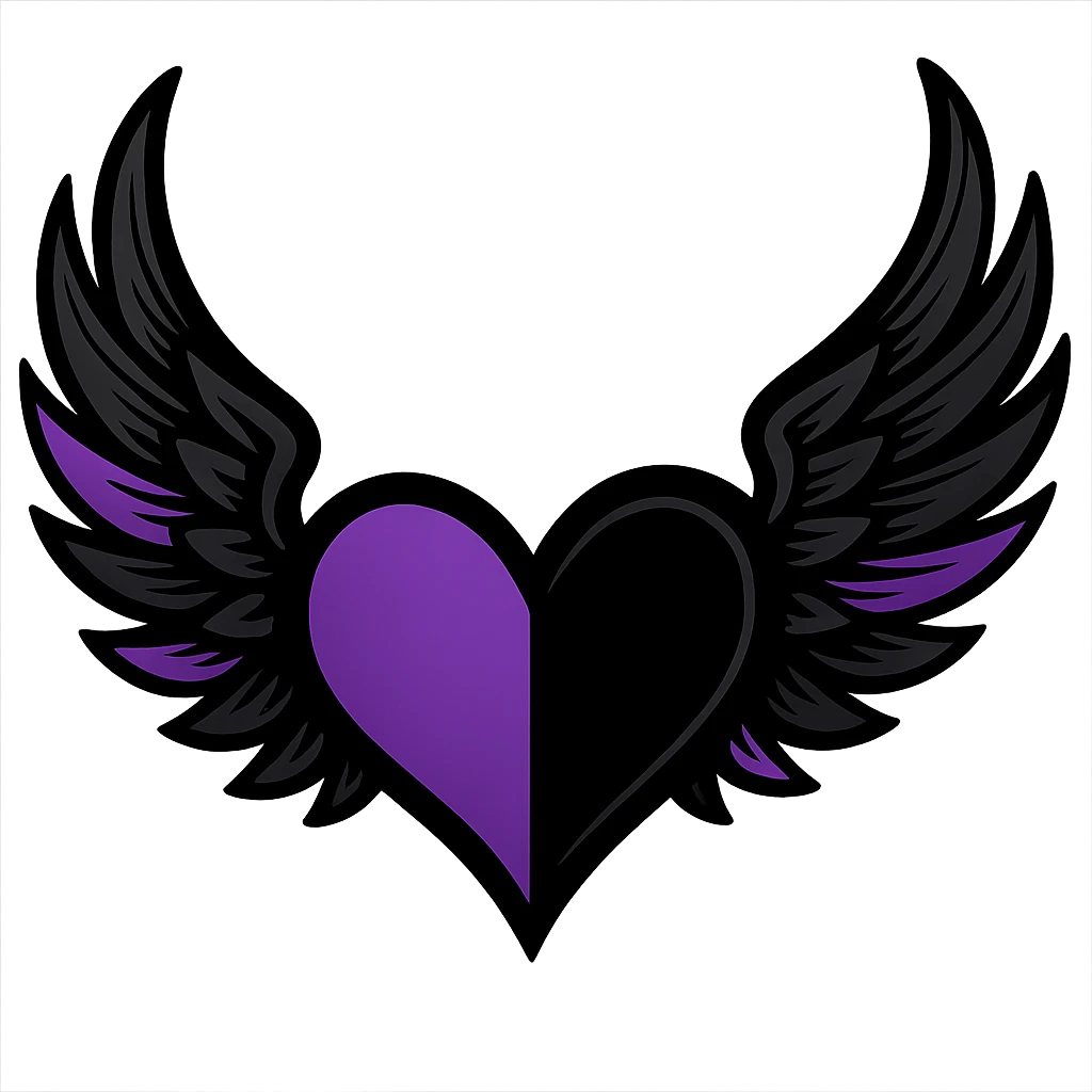 emo heart with wings, black and purple, no background emoji