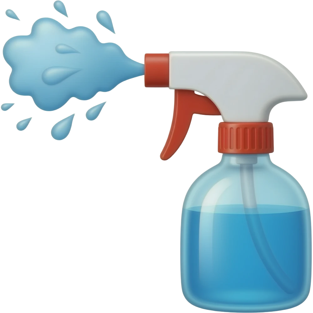 One Emoji style squirt spray bottle with water spray coming out emoji