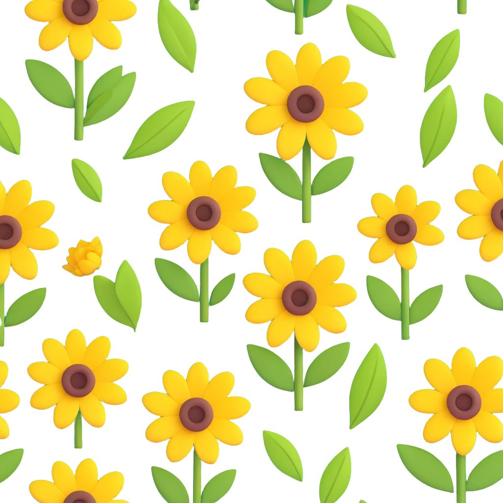 3D iOS-style realistic rendering of yellow flowers with green leaves, modern clean slightly glossy look, suitable for iOS app icon or illustration emoji