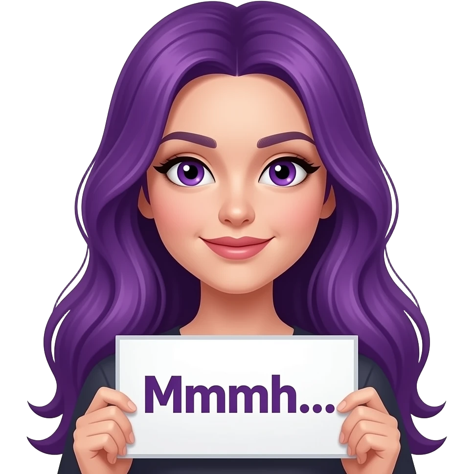 sexy girl with long purple hair and purple eyes holding a Mmmh... sign emoji