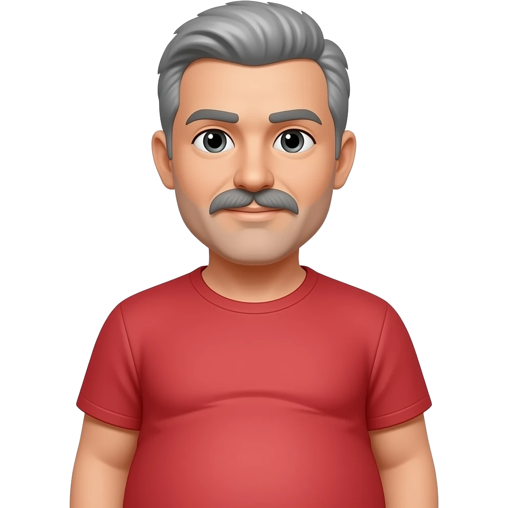 a pregnant man with light skintone, grey hair and mustache, red shirt and a visible fat stomach but the shirt and short grey hair emoji