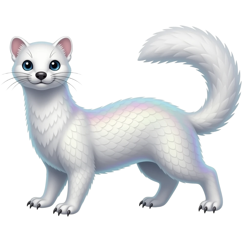 White translucent diaphanous colorful iridescent genet-Fossa-civet-mustelid-creature-hybrid, full body emoji