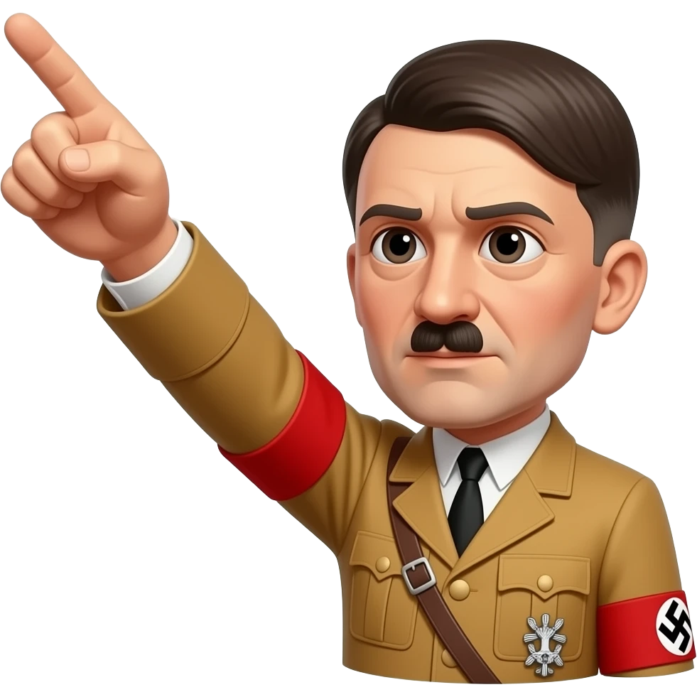 Adolf Hitler doing the Nazi salute with his arm pointing out front with all his fingers up and uncurled. His arm is at a 30 degree angle, with a front left camera shot emoji