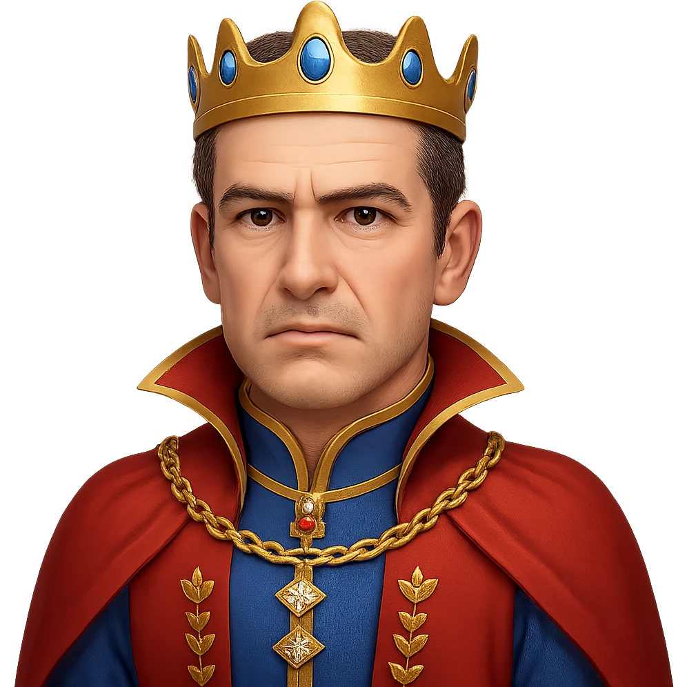 Make the prince look older with mature facial features in the style of emoji. Keep the background transparent. emoji