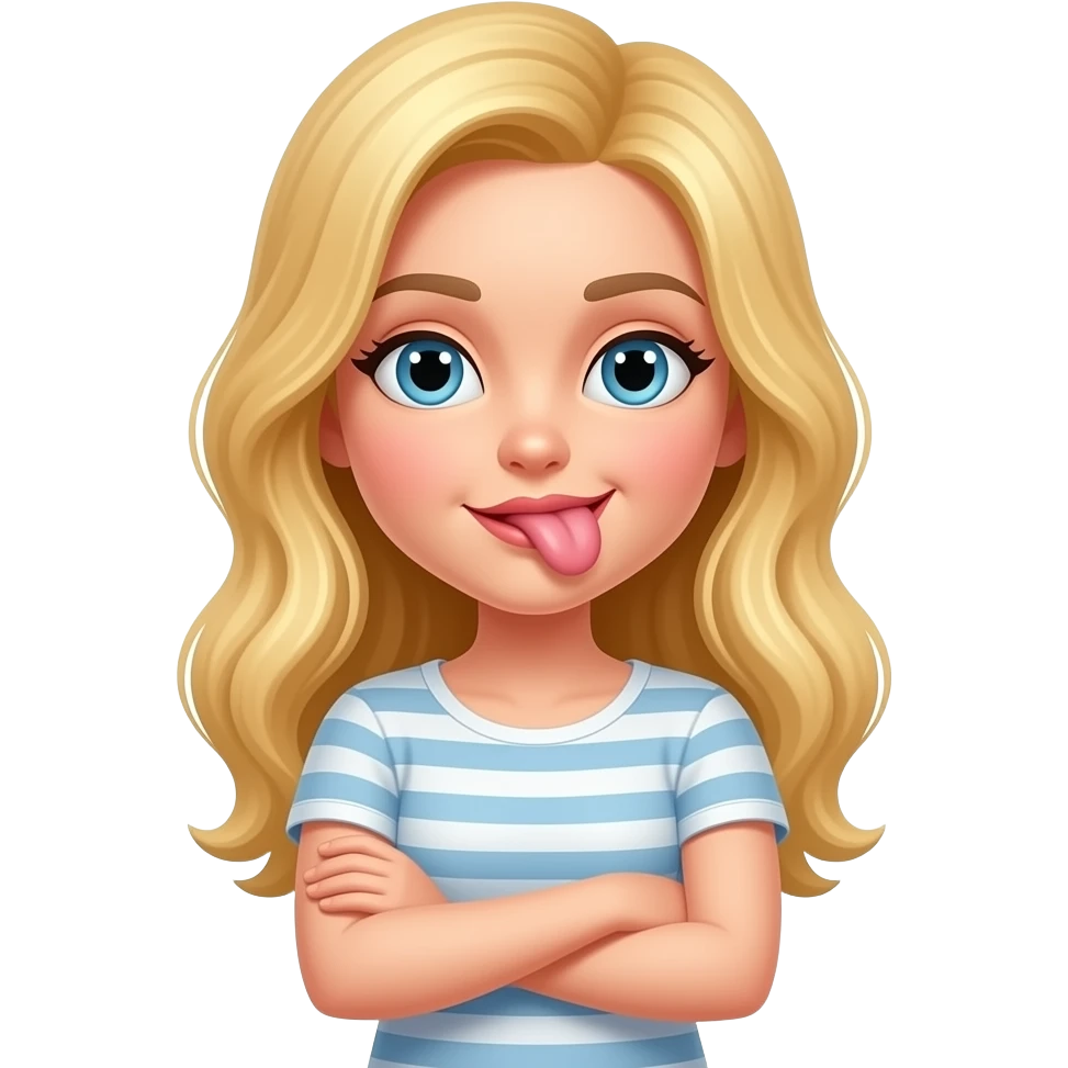 Emoji style iOS Femme blonde croise les bras et lever la tête un peu sur le côté en mode  Je te tire la langue mais pas vraiment car je ne la tire pas emoji