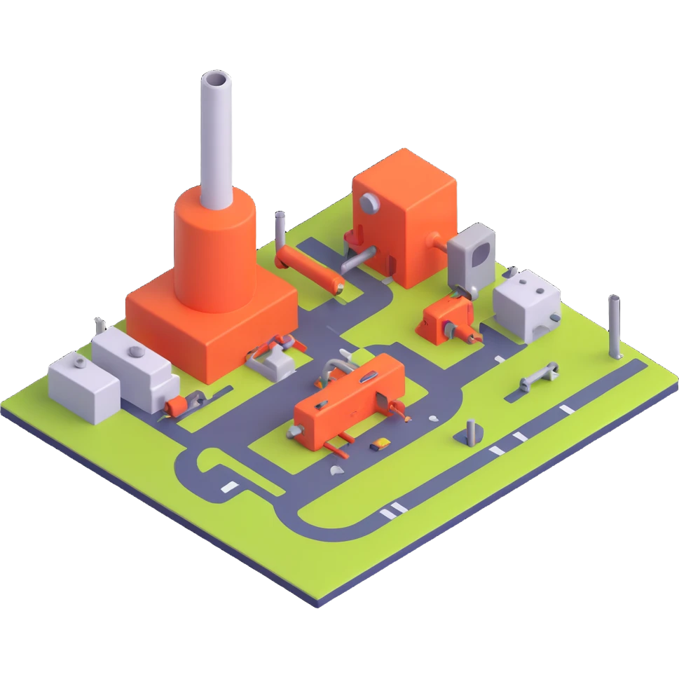 Mass Production illustrating a minimalist factory icon or simplified production line with a polished look. emoji