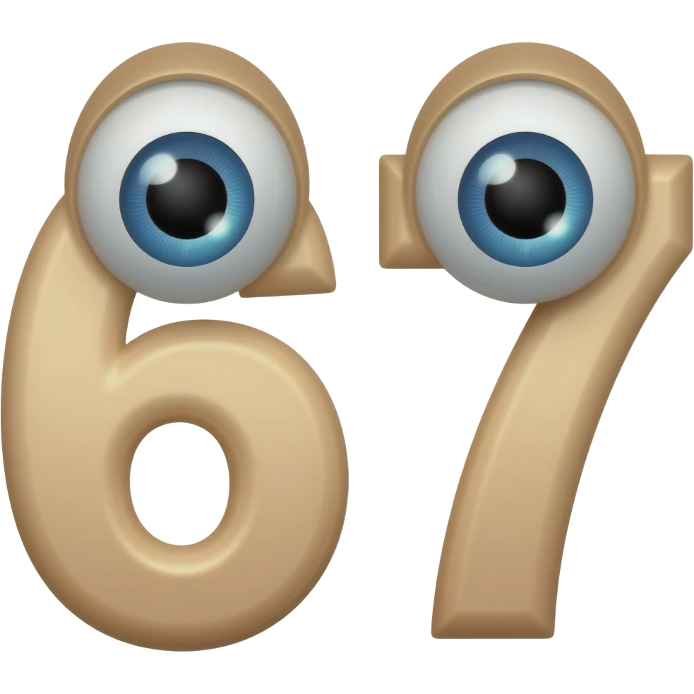 Número 67 con ojos emoji