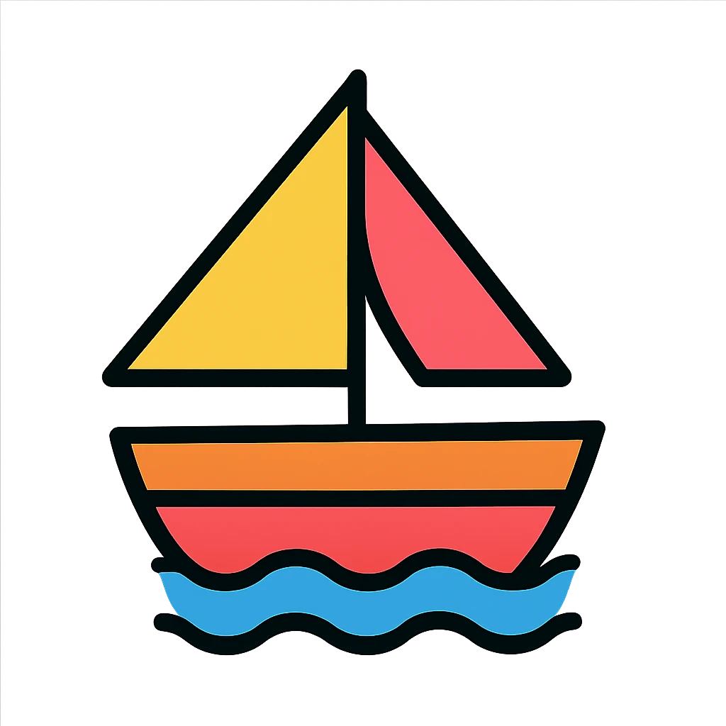 geometric ship icon, basic shapes, clear lines, stylized sails, modern icon style emoji