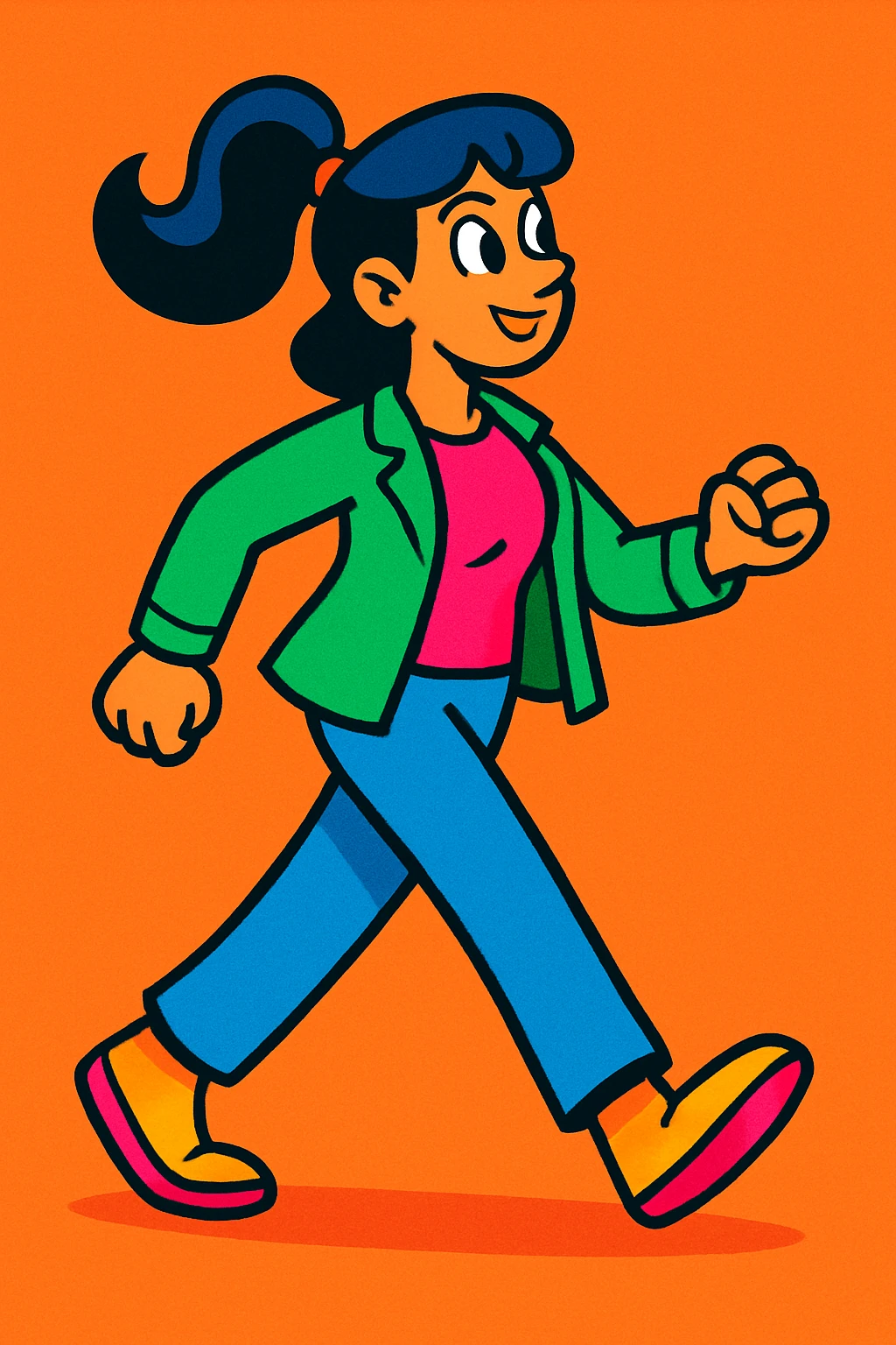 woman walking vibrant cartoon style emoji