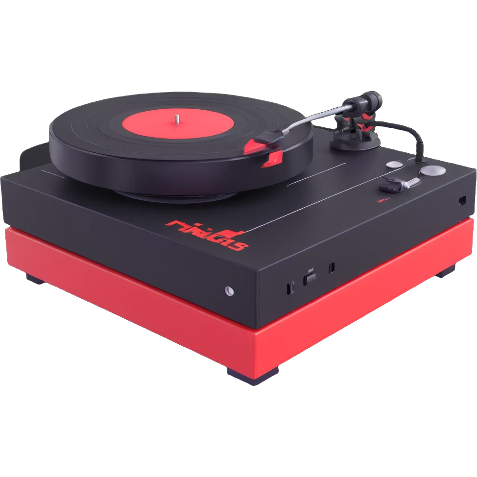 Disney Pixar-inspired 3D Technics turntable, exaggerated cartoonish proportions, glossy animated finish emoji