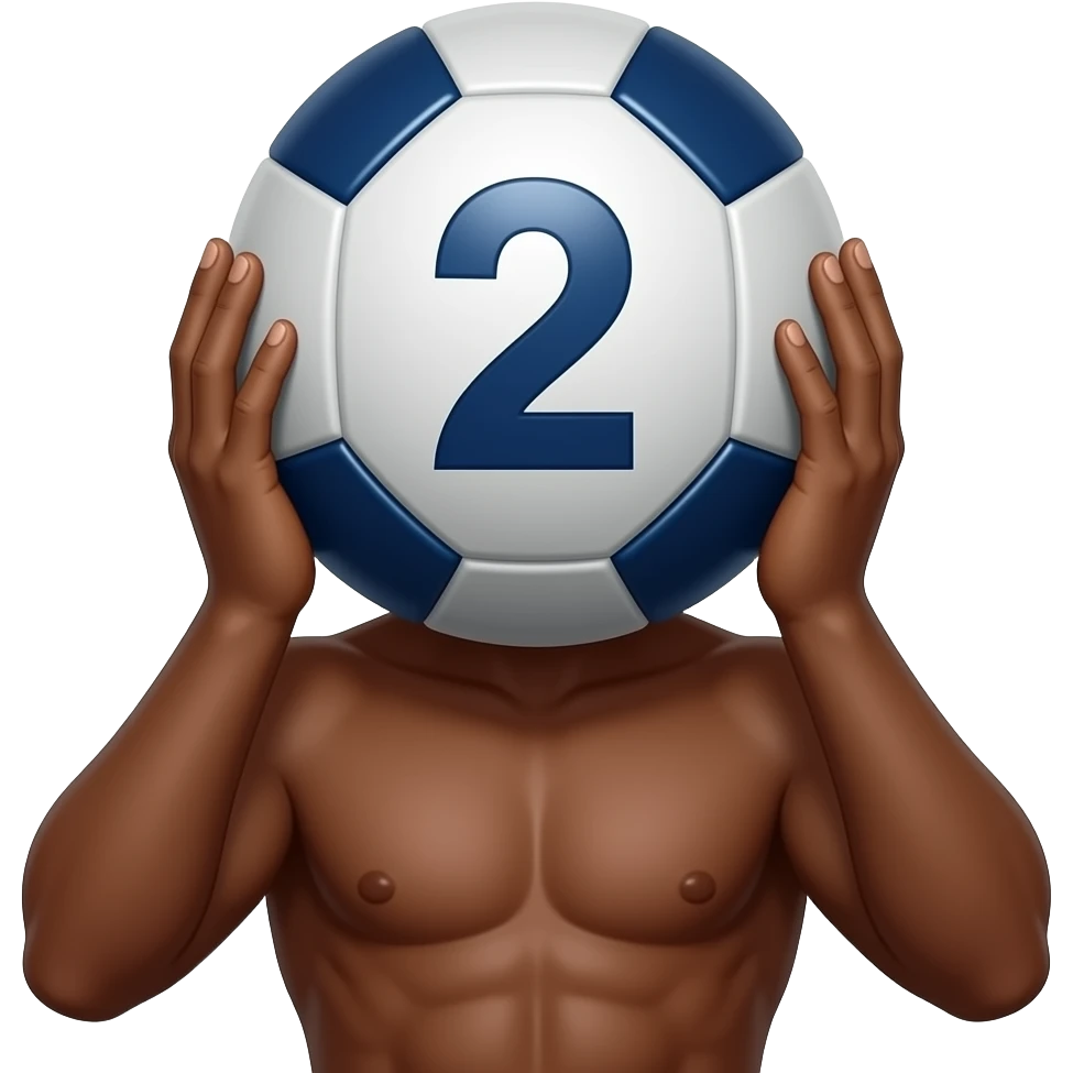 Un hombre afroamericano desnudo de cuerpo completo de cubre con una pelota con las 2 emoji