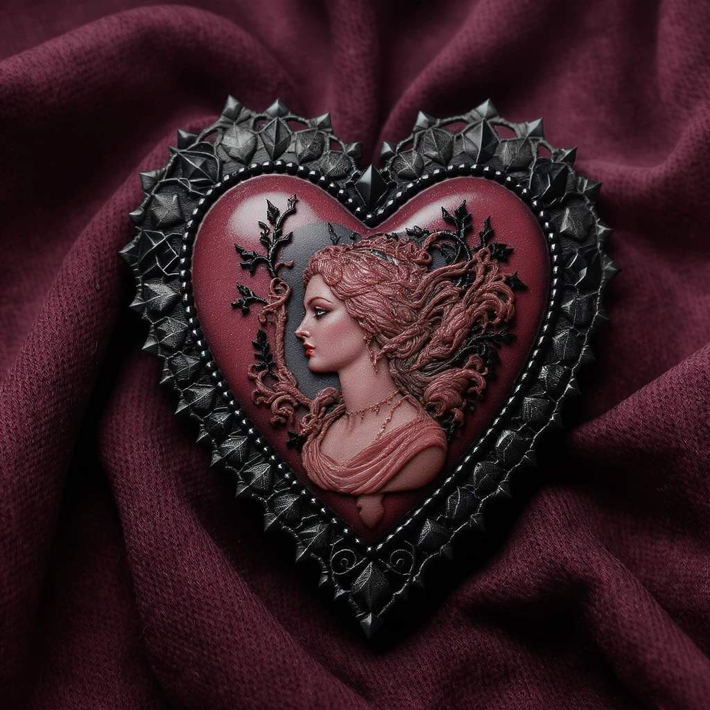 gothic heart with a black lace cameo, professional photography style emoji