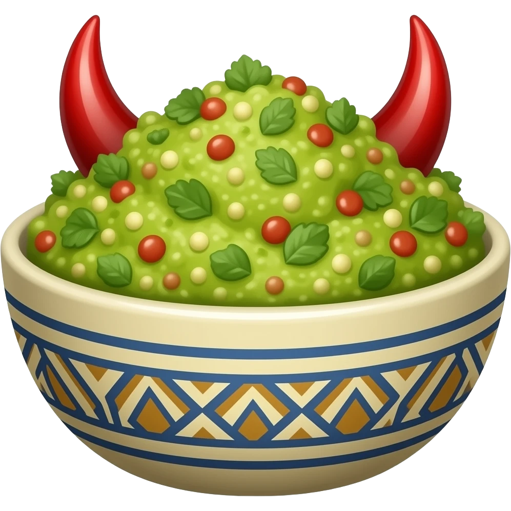 Guacomole bowl with toga and devil horns emoji