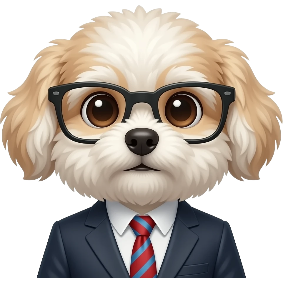 Very small fluffy dog ceo, bigger face for profile, look front, no body emoji