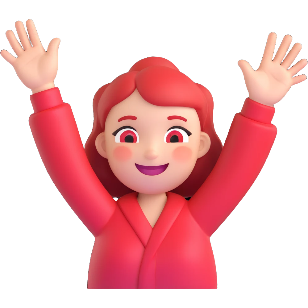 cartoon emoji of someone looking extremely flustered and excited, cheeks red, sparkling eyes, big smile, hands up emoji
