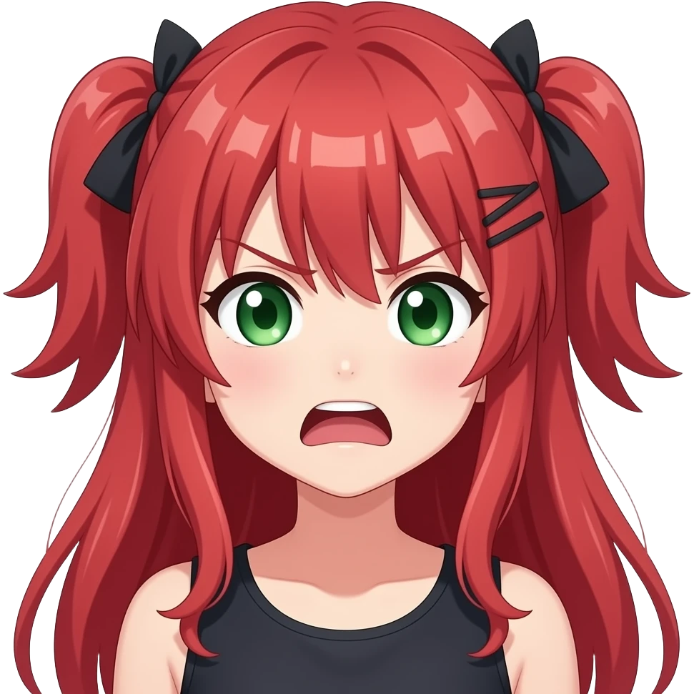 anime girl mad expression red hair green eyes emoji