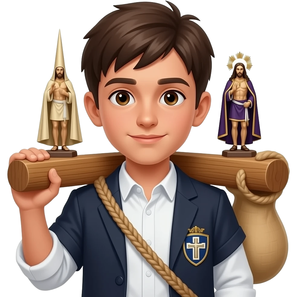 Chico con un costal puesto de Semana Santa de costalero emoji